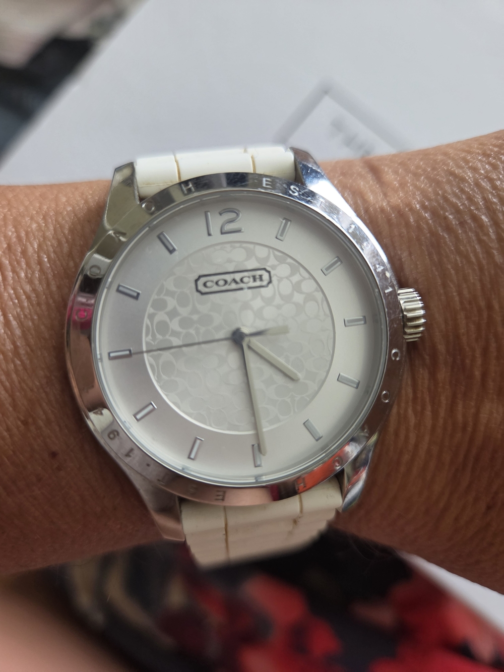 Coach MADDY BOYFRIEND White Stainless Steel Accent Watch, Silicone Strap